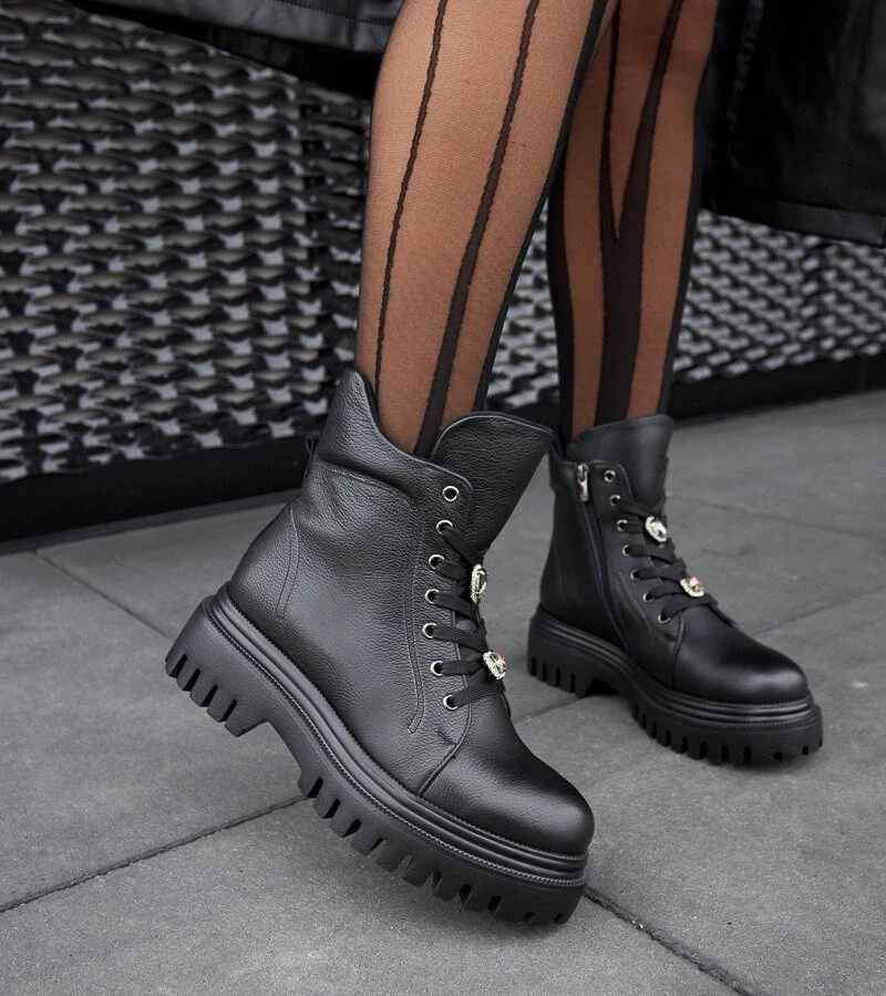 Gemre Botine negre din piele căptușite cu blană Karino