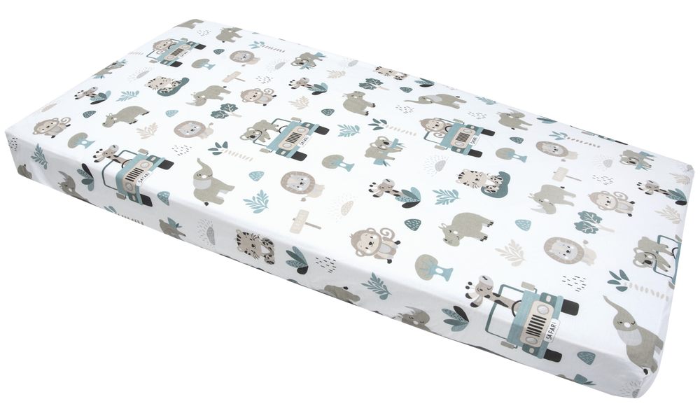 Medi Partners Fitted sheet for bed 120x60 – cotton – Mint Zoo