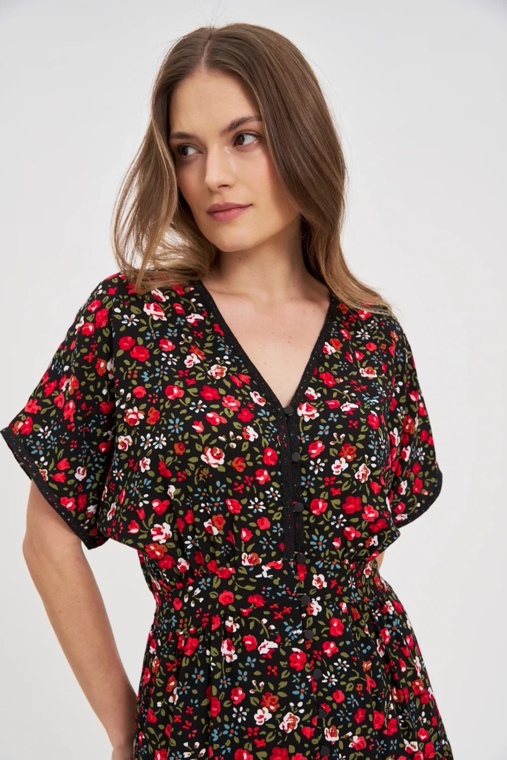 Marisse Black Floral Midi Dress