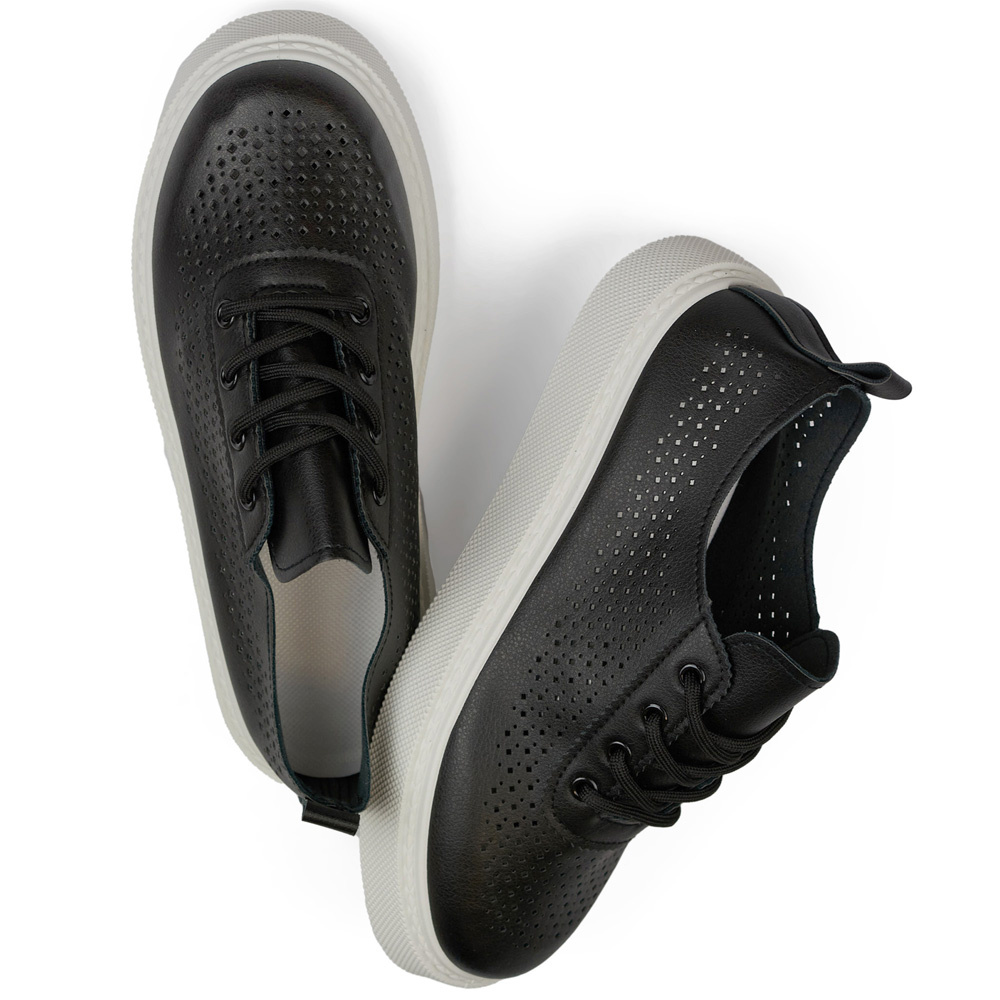 primohurt Czarne ażurowe trampki damskie na grubej podeszwie czarne trampki damskie