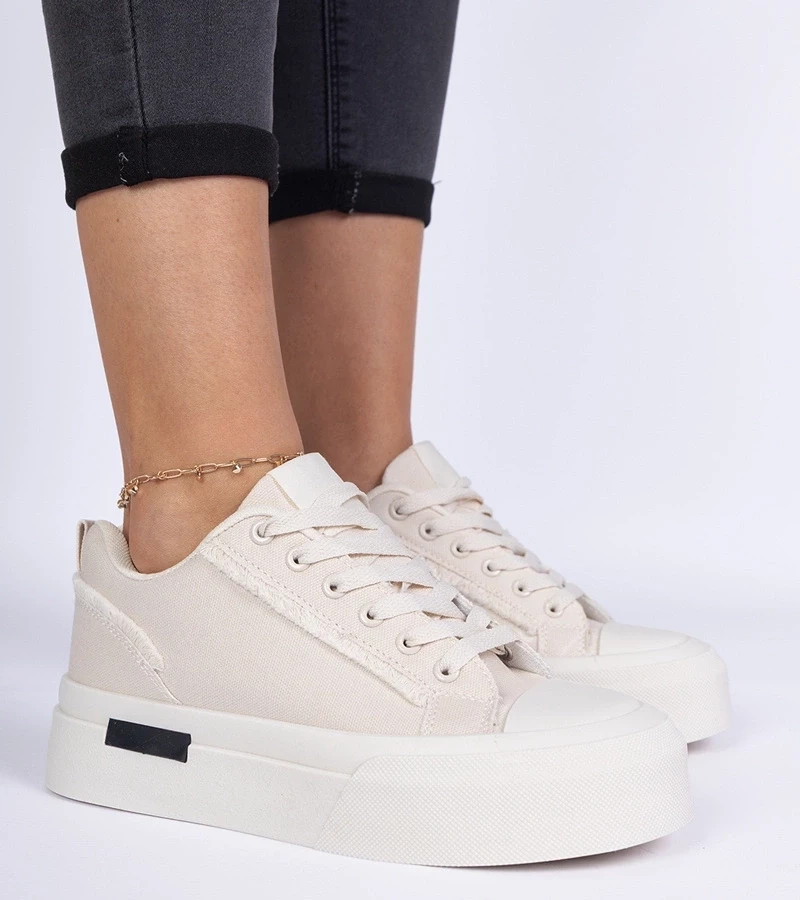 marka niezdefiniowana Beige women's canvas sneakers on a platform Verinos
