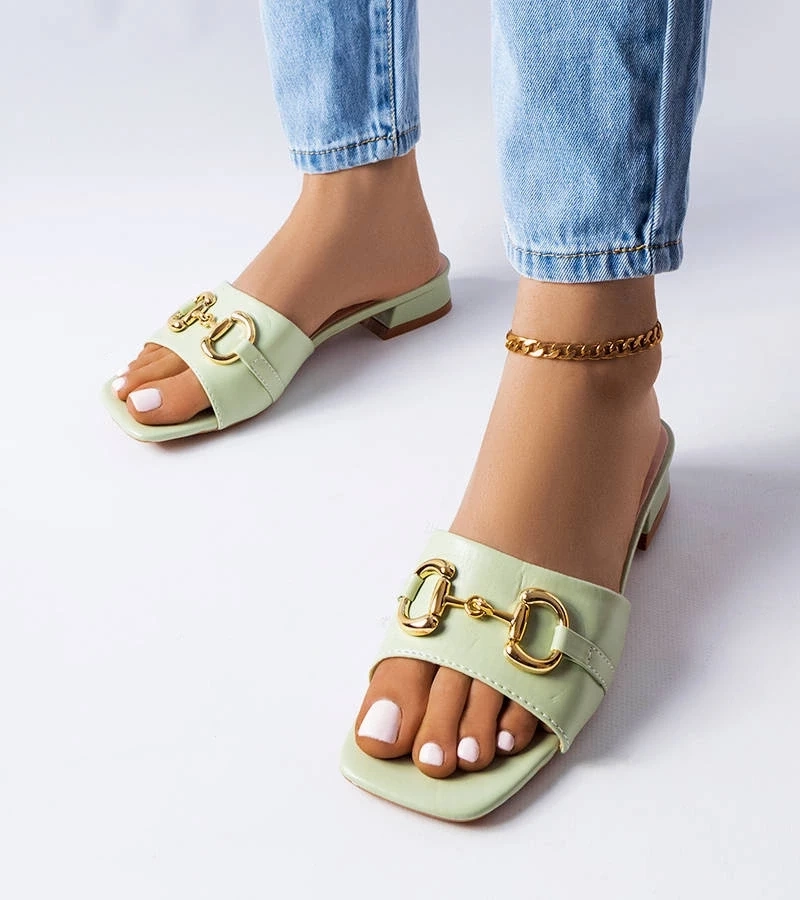 marka niezdefiniowana Șlapi cu toc cu lanț verde Chabot