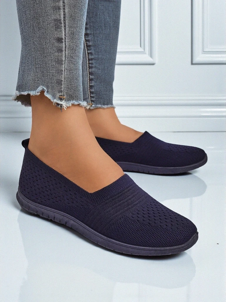Resti Lyra Navy Blue Womens Moccasins Breathable Fabric Flat Sole