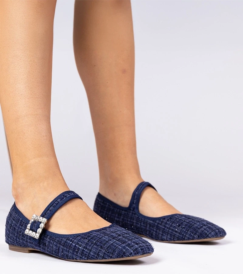 marka niezdefiniowana Navy women's ballet flats with buckle and crystals Piona