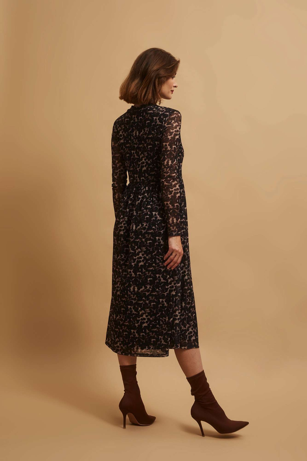 Marisse Beige Leopard Print Midi Dress