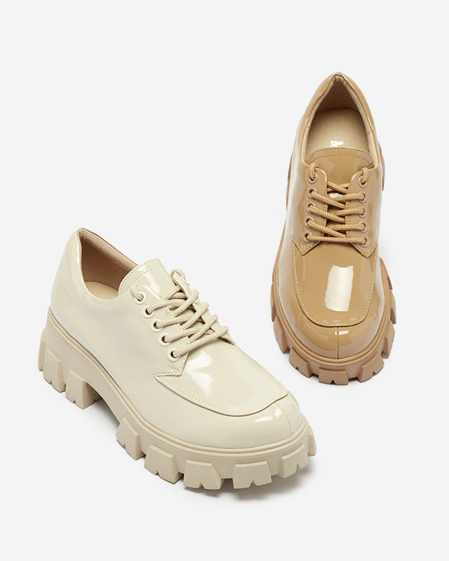 Resti Women's light beige lacquered lace-up shoes Ginara - Footwear