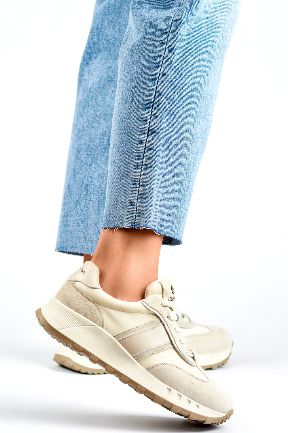 primohurt Beżowe sneakersy damskie skórzane sportowe buty damskie