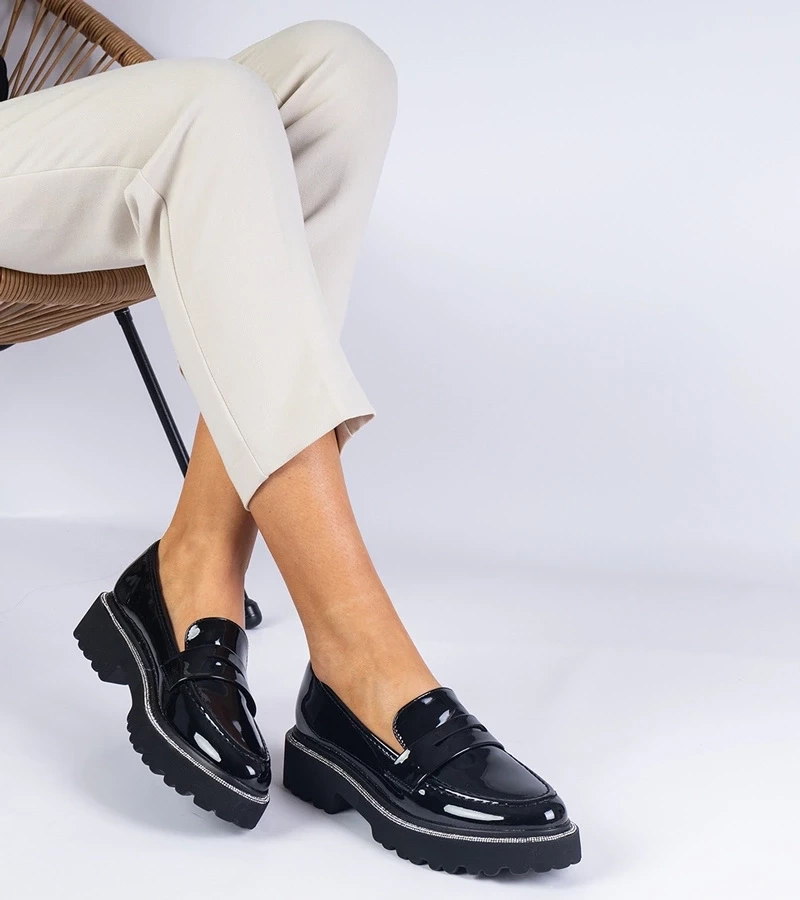 Gemre Mocasini negri lăcuiți decorați cu zirconii Margusto