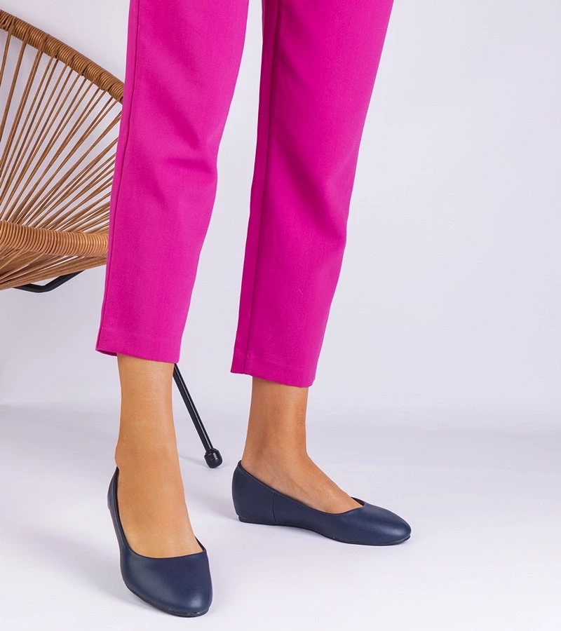 marka niezdefiniowana Navy blue ballet flats with a hidden wedge heel made of eco-leather Savelia