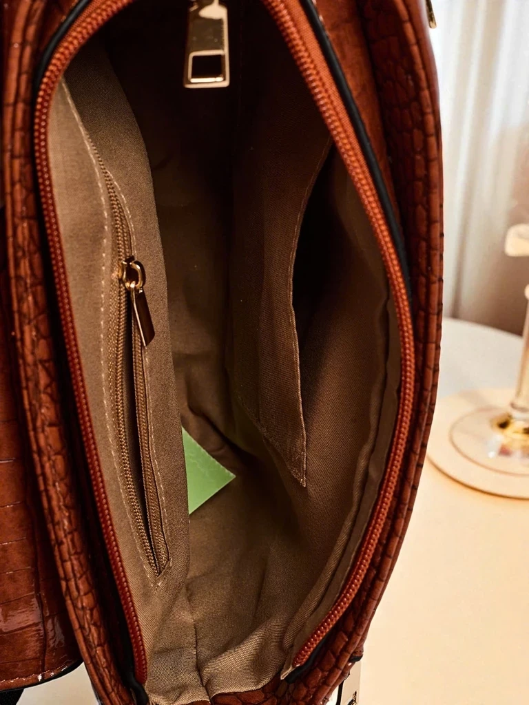 Resti Ariadne Camel Croco Handbag with Panther Flap – Stylish Messenger Bag