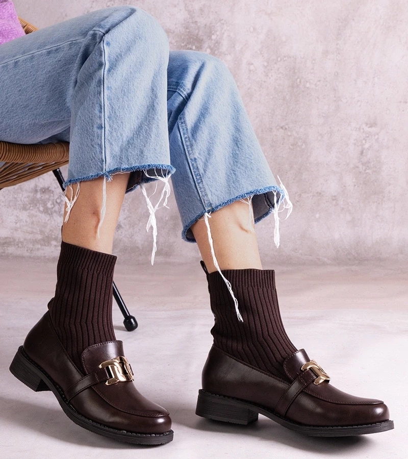 Gemre Botine maro cu partea superioară din material Kris