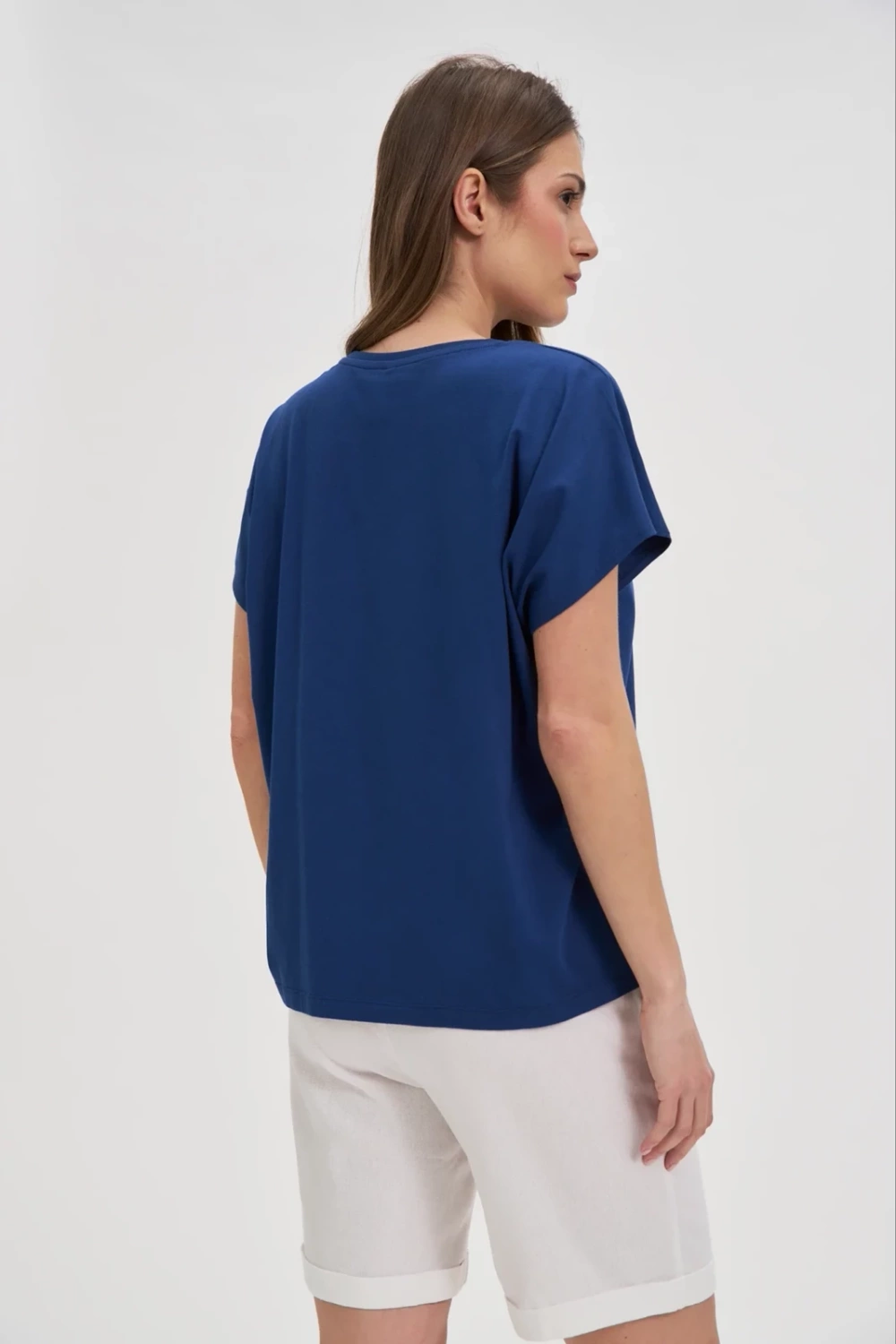 Marisse Navy Blue Cotton Blouse With Print