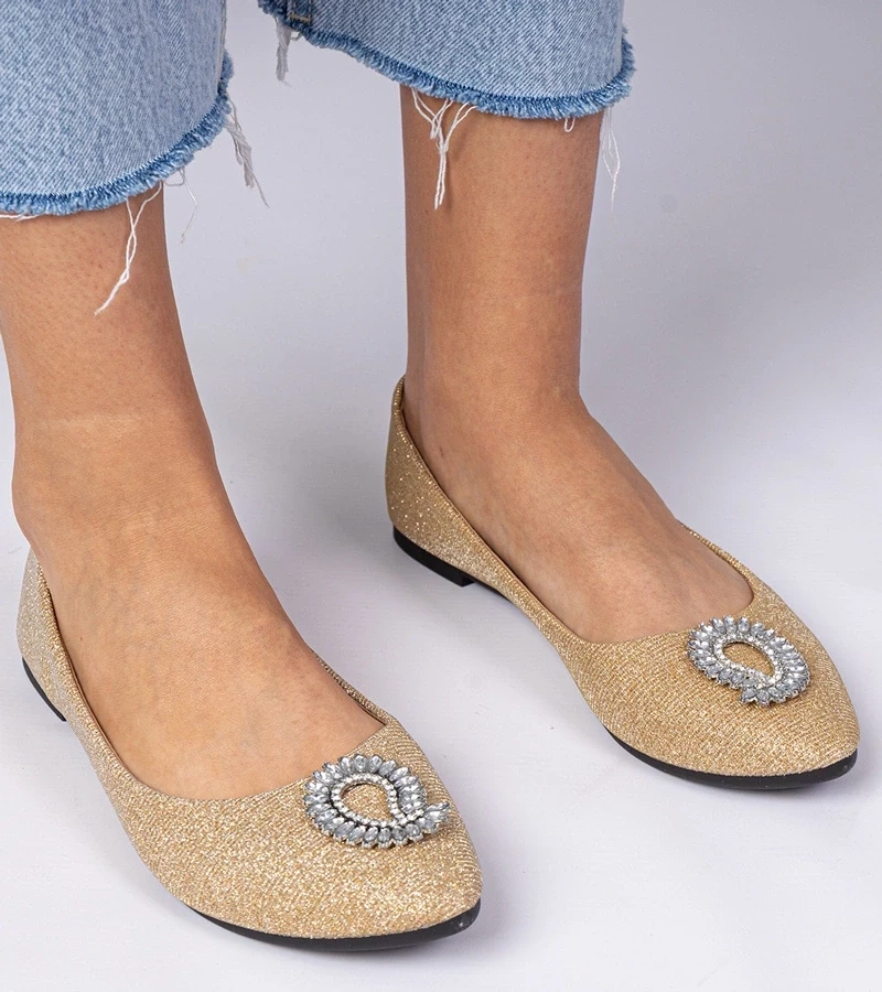 marka niezdefiniowana Gold glitter ballet flats with rhinestones Ellada