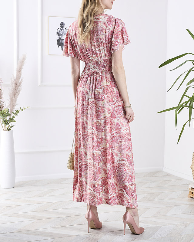 Resti Patterned pink women's midi dress Clothing
