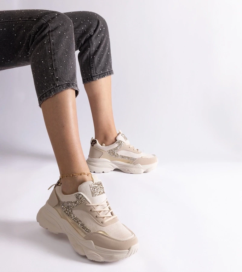 Gemre Adidași bej cu inserții strălucitoare Clorinda