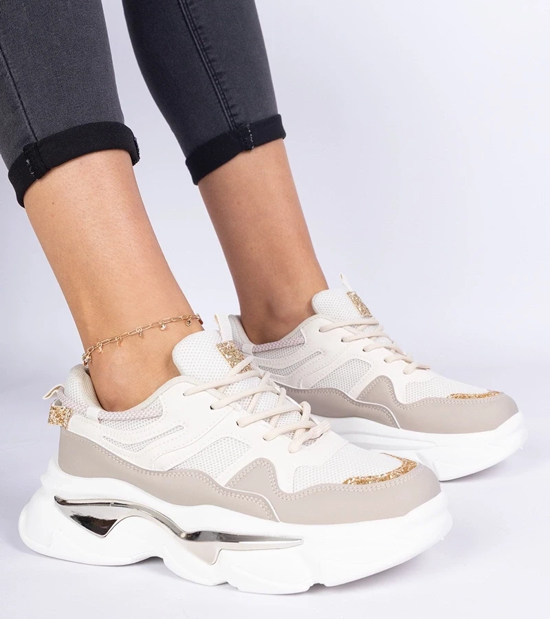 Gemre Adidași bej pentru femei decorați cu sclipici Prutto