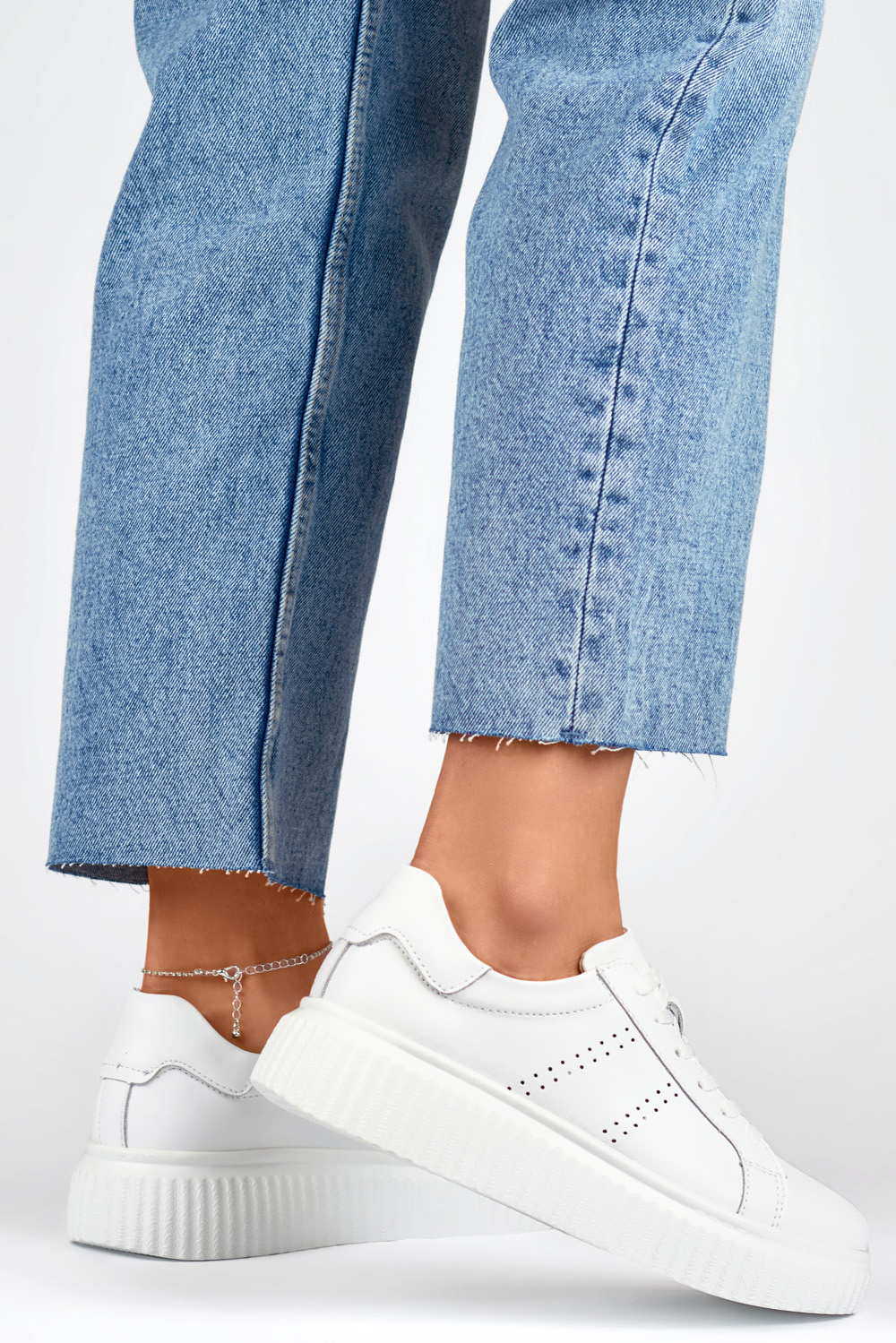 primohurt Białe buty sportowe damskie ze skóry naturalnej półbuty skórzane damskie