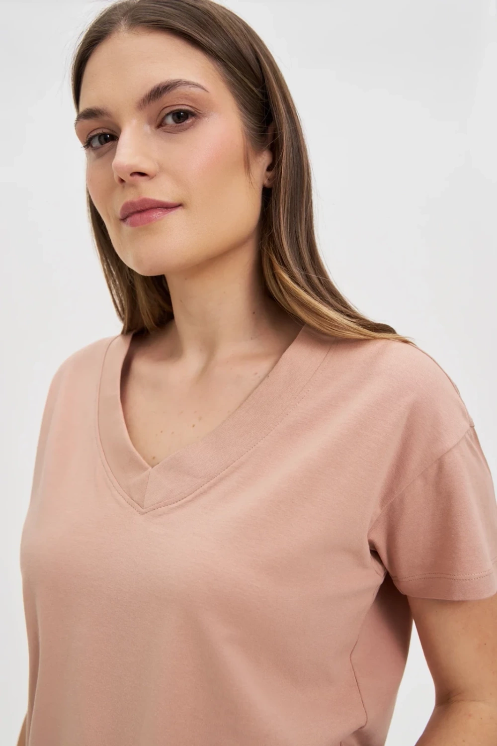 Marisse Beige Cotton V-Neck T-Shirt