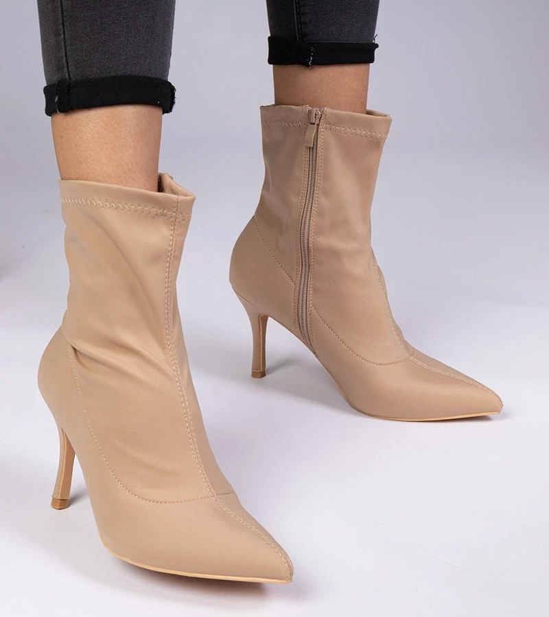 marka niezdefiniowana Beige satin finish ankle boots with stiletto Sanoris
