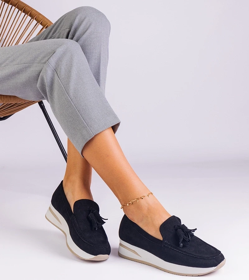 Gemre Mocasini negri pentru femei pe platformă cu ornament Selerina