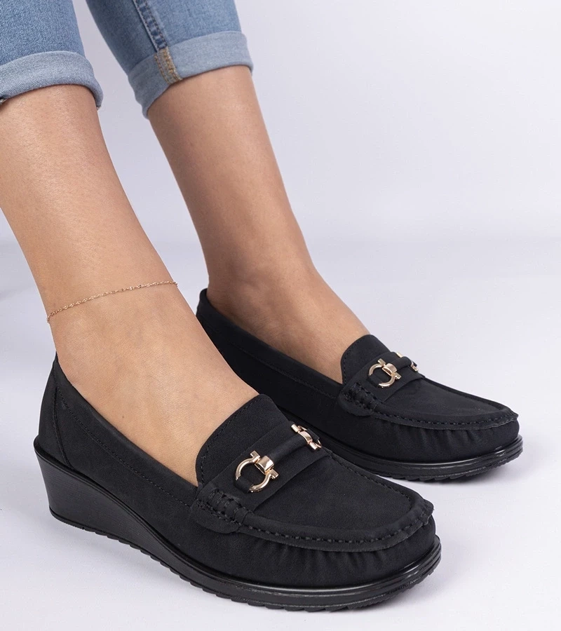 Gemre Mocasini negri de damă pe platformă cu finisaj mat Sambada