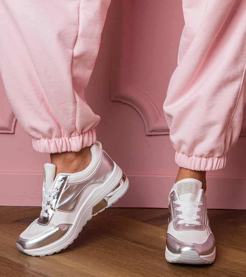 Gemre Adidași albi cu zirconii și inserție metalică Garsi