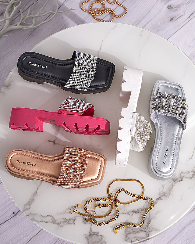Resti Gold womens slippers with cubic zirconia Emkoy - Footwear