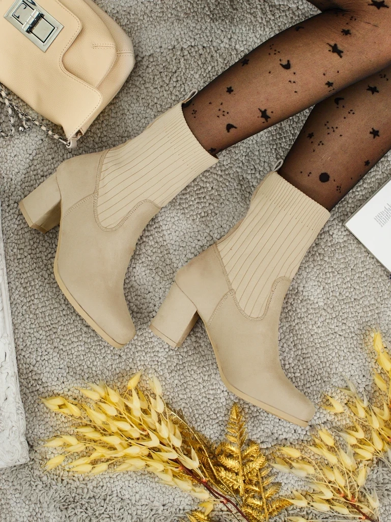 Resti Women's eco-suede heeled ankle boots with a sock-like insert LumenThorn