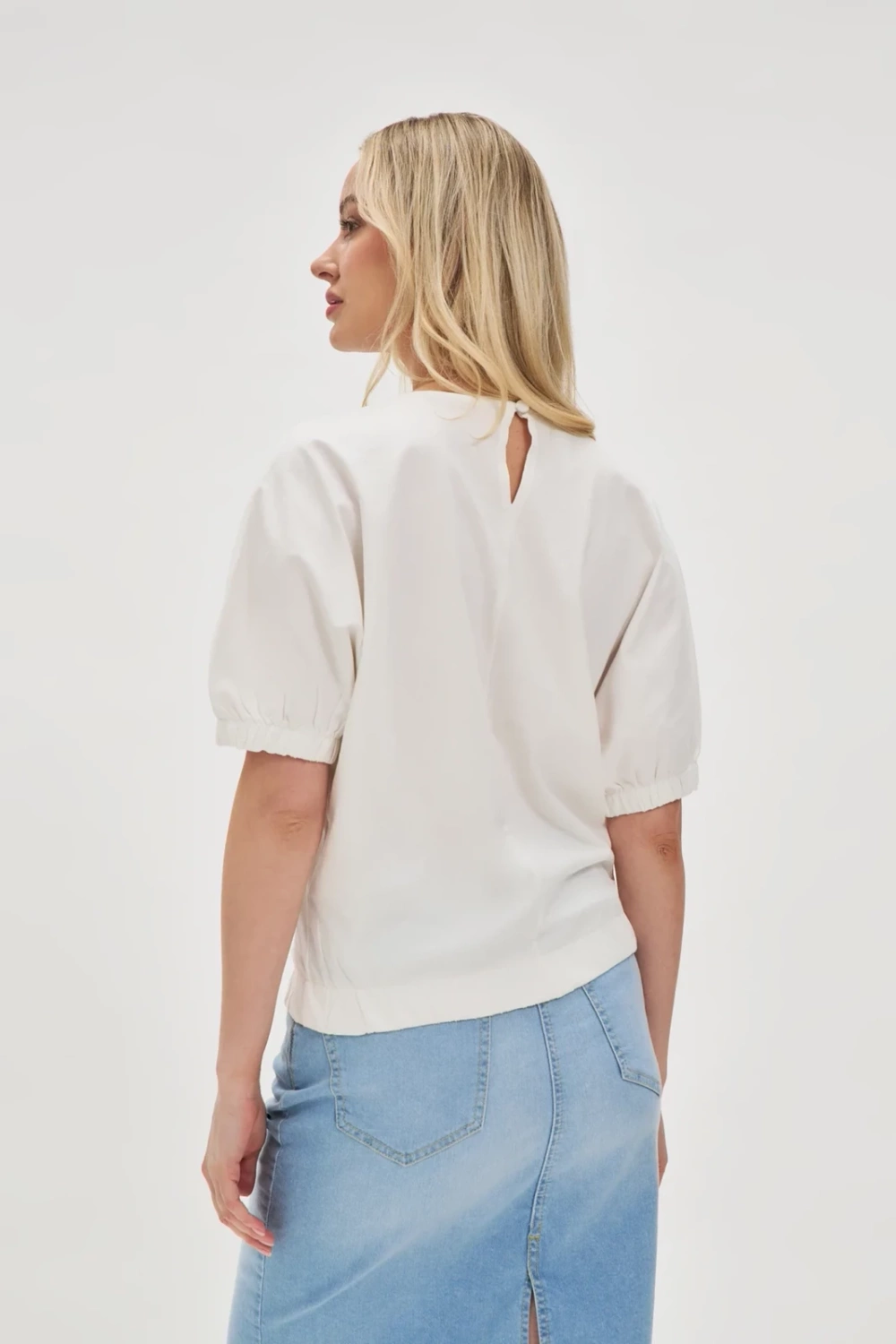 Marisse Cotton Blouse With Puffed Sleeves, White