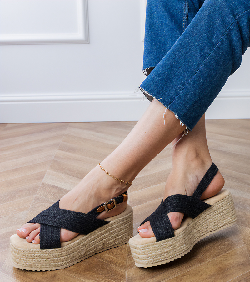 D/CEO Black platform espadrille sandals with straps Olisa