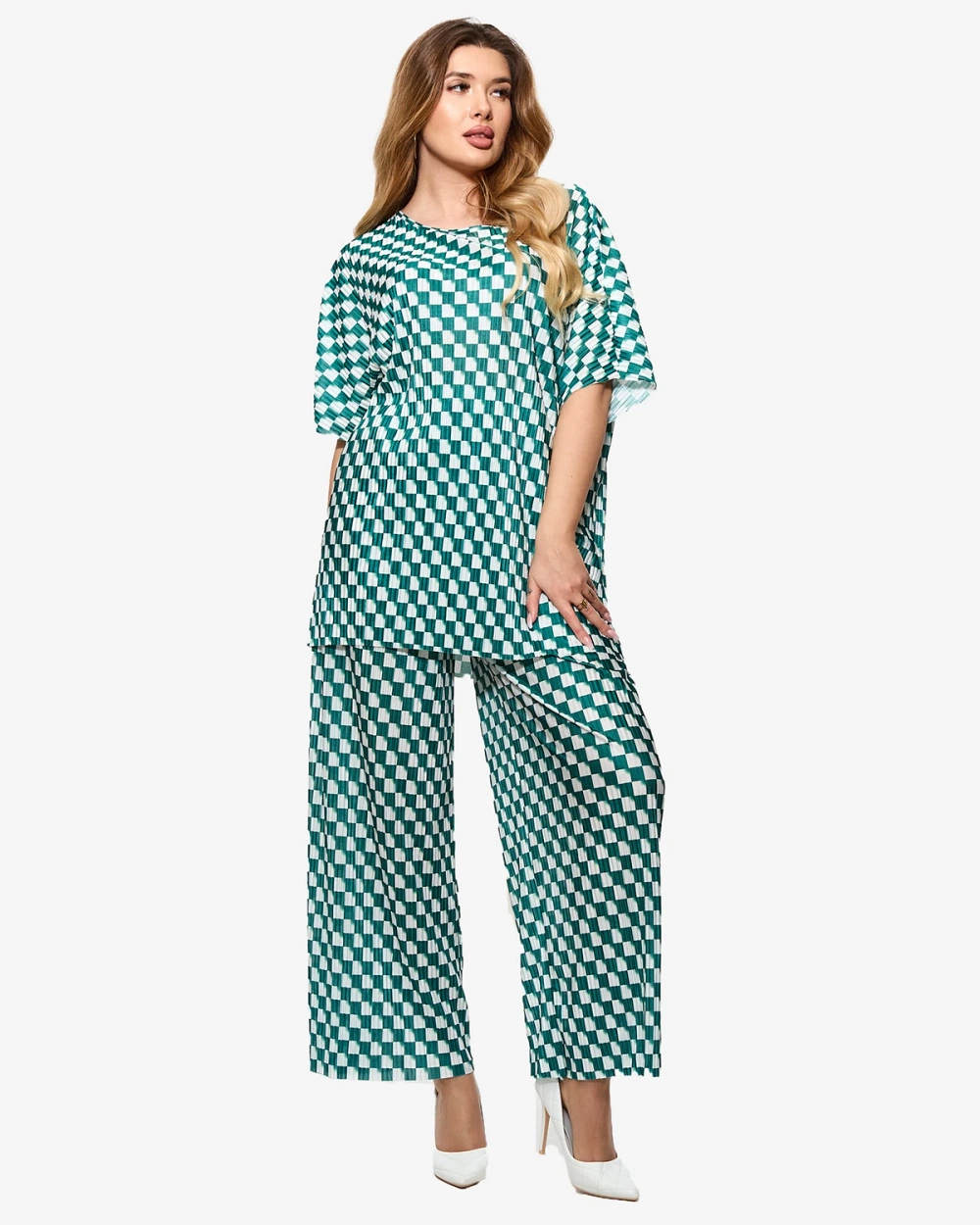 Resti Green women's pleated patterned set - Clothing