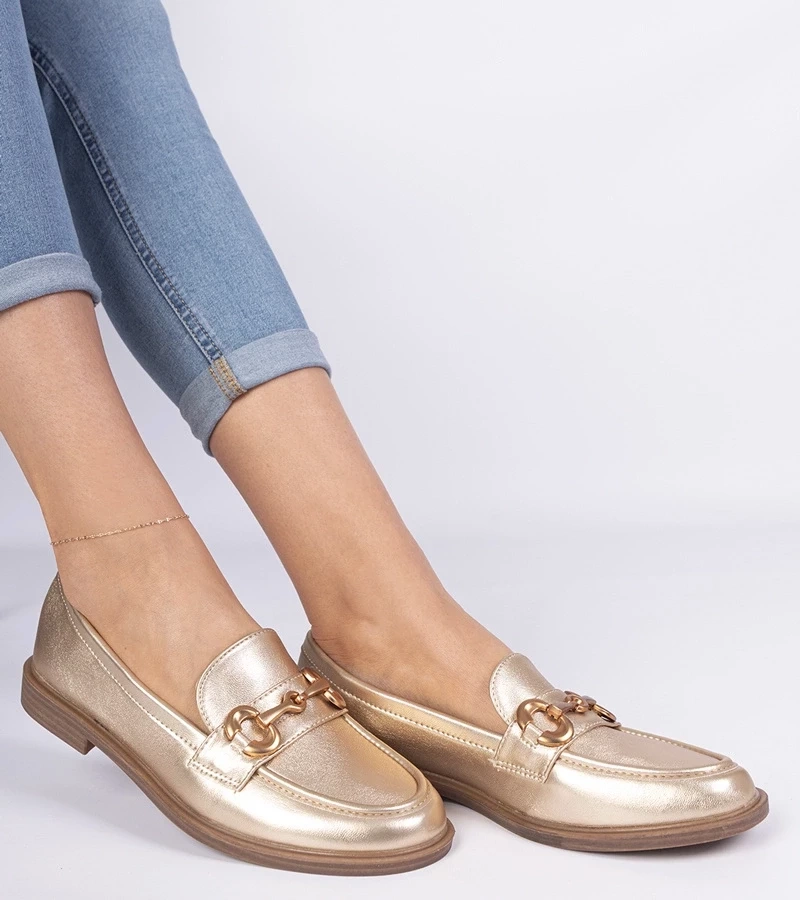 Gemre Mocasini de damă aurii cu ornament auriu Selanos