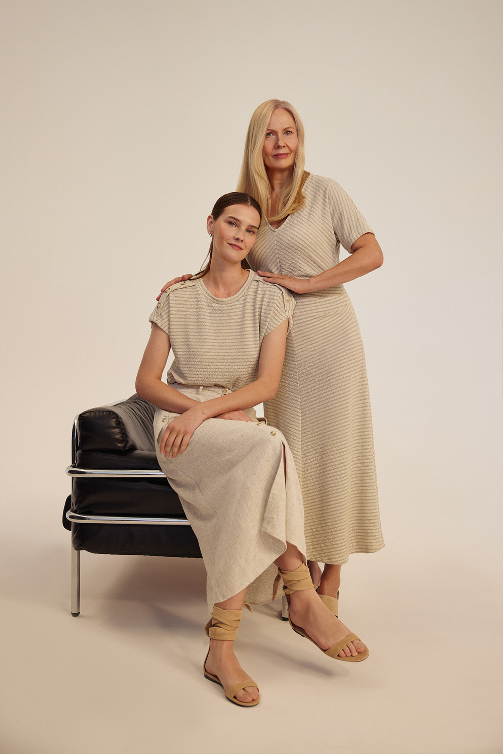 Marisse Beige Linen Midi Skirt