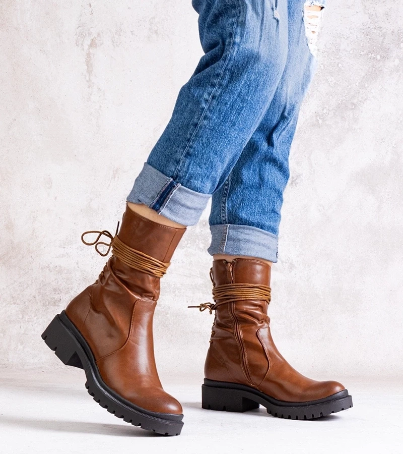 Gemre Botinele maro din piele ecologică Sahera.