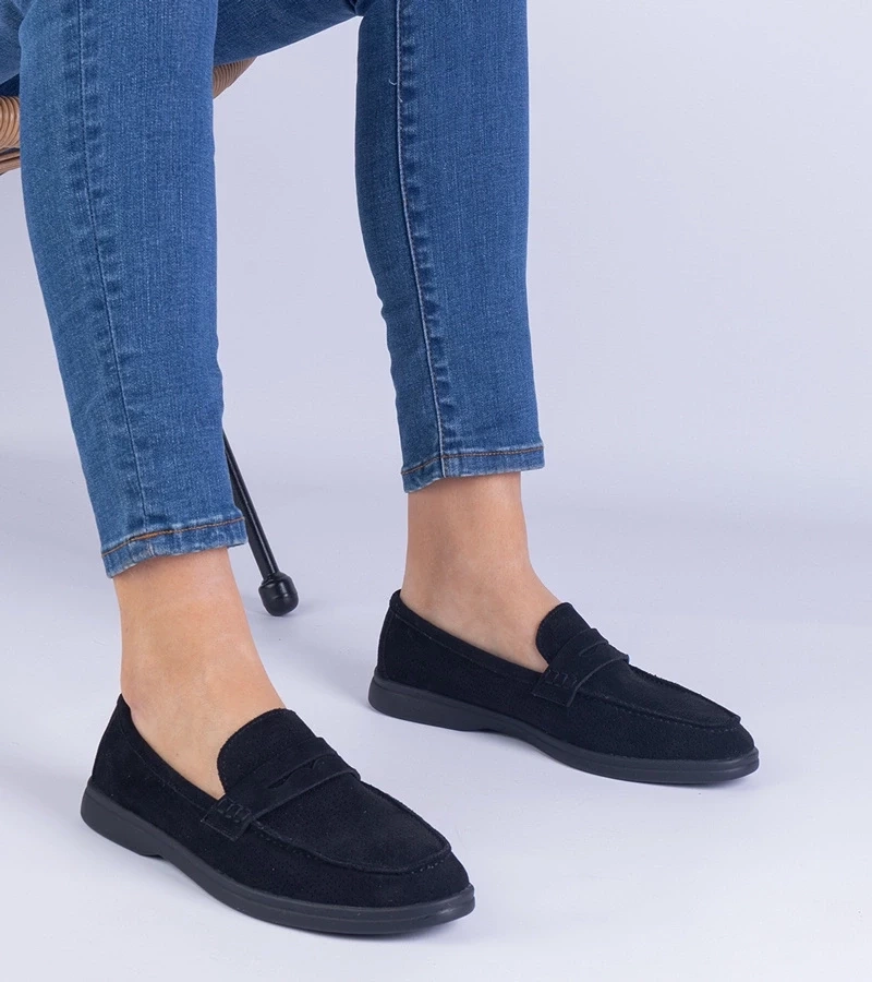 Gemre Mocasini clasici negri perforați din piele ecologică întoarsă Sargossi