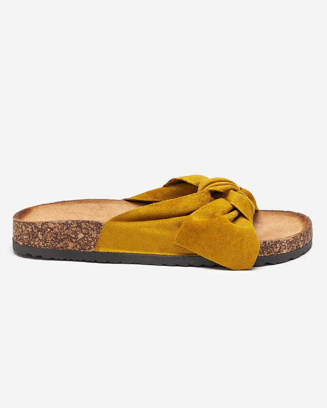 Resti Royalfashion Mustard women&#039;s eco-suede flip-flops with bow Maqelia
