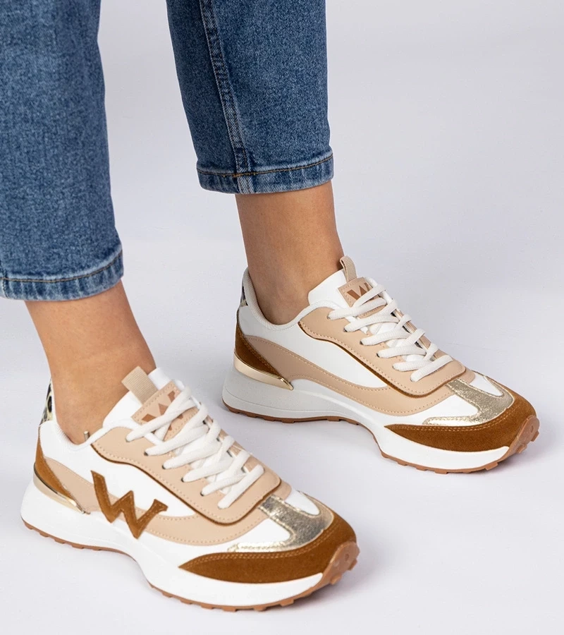 marka niezdefiniowana White-brown women's sneakers with animal print Kalasa