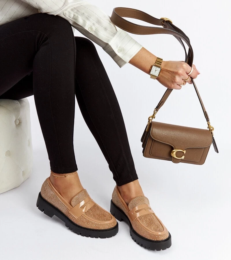 Gemre Mocasini maro împodobiți cu zirconii Newport