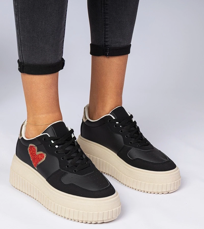 Gemre Adidași negri de damă cu inimă sclipitoare Laira