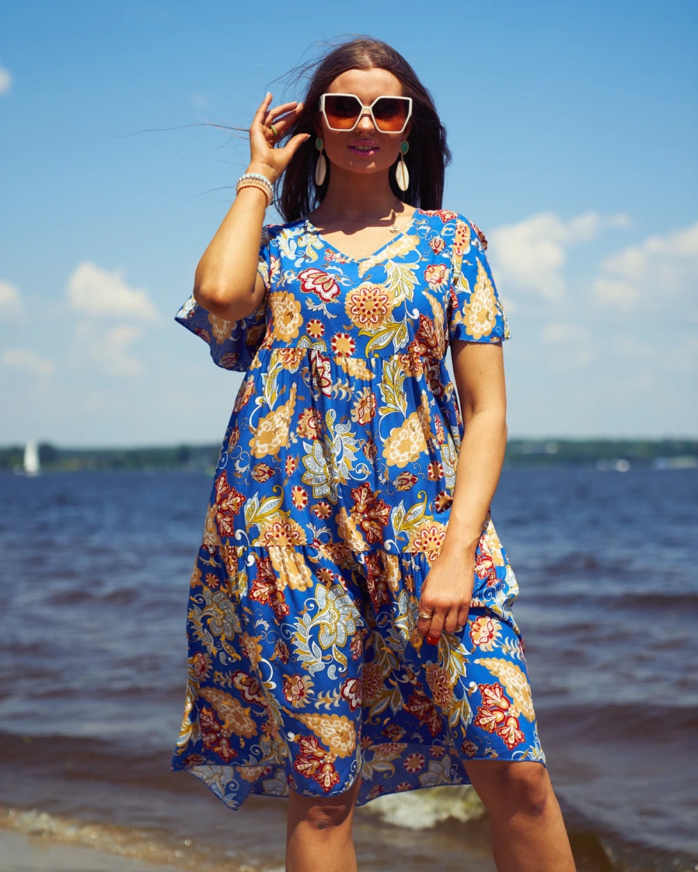 Resti Cobalt women's dress with colorful floral pattern