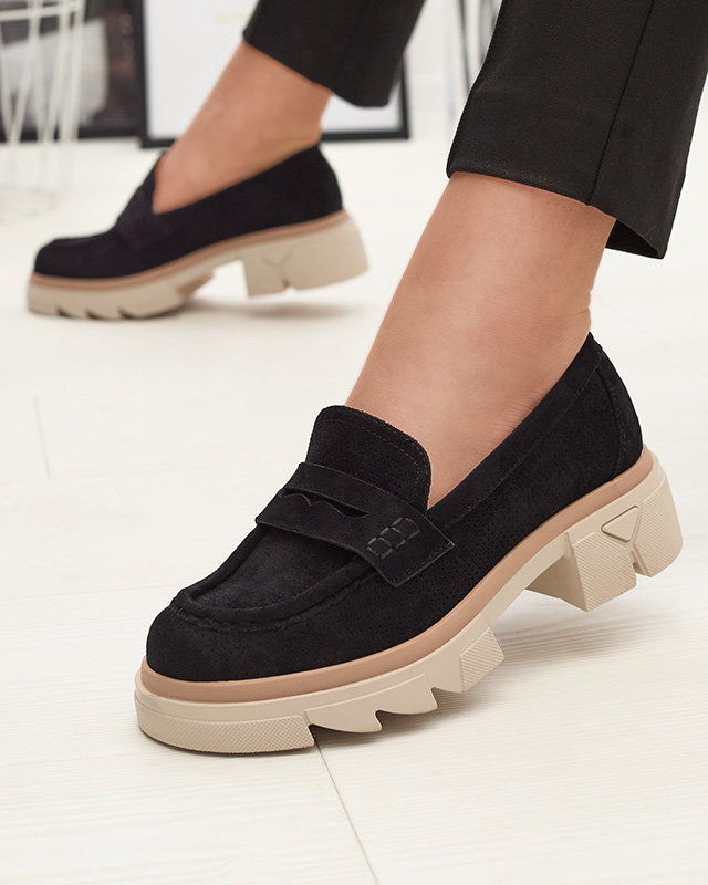 Resti Black womens openwork moccasins on a solid sole Ejina - Footwear