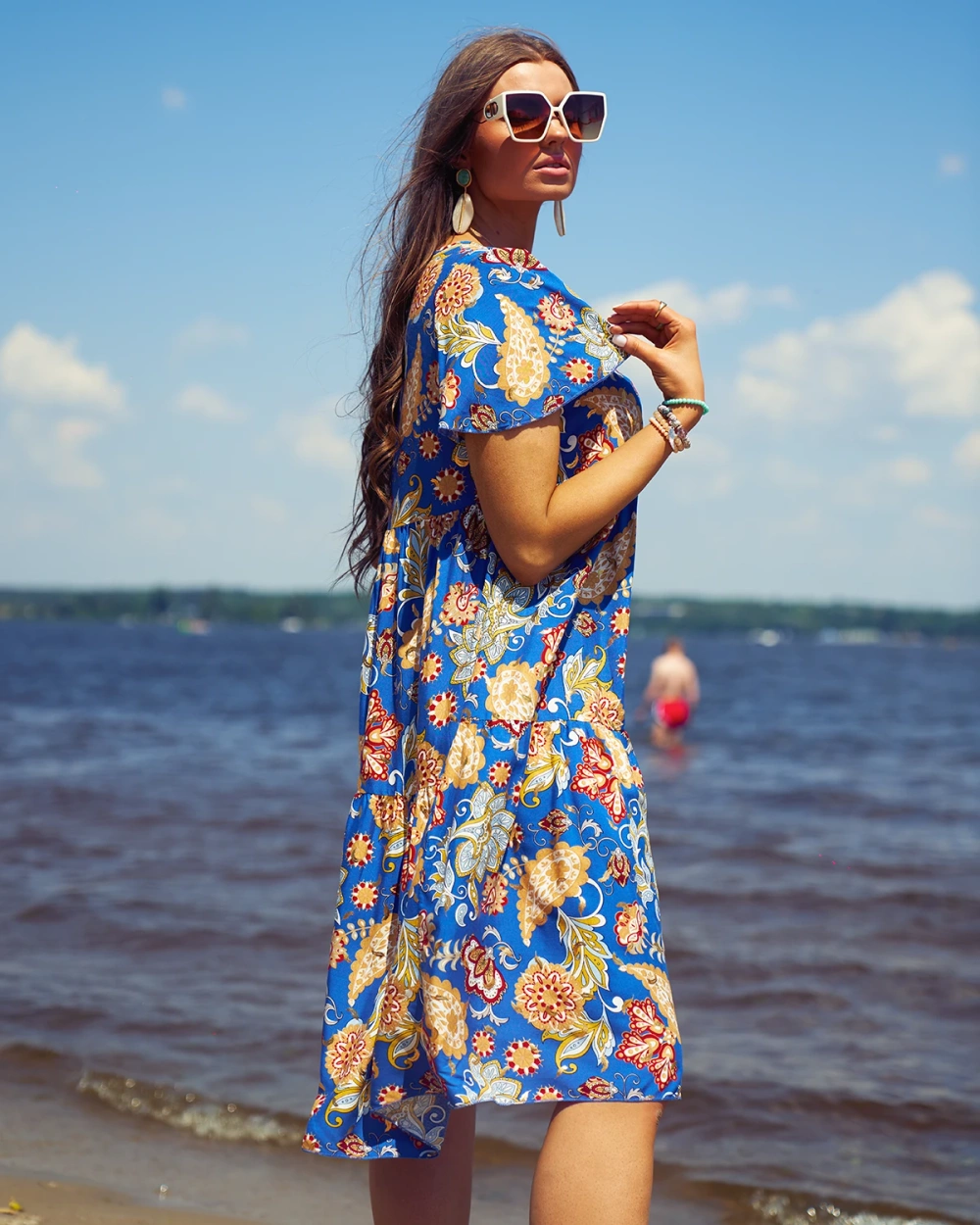 Resti Cobalt women's dress with colorful floral pattern