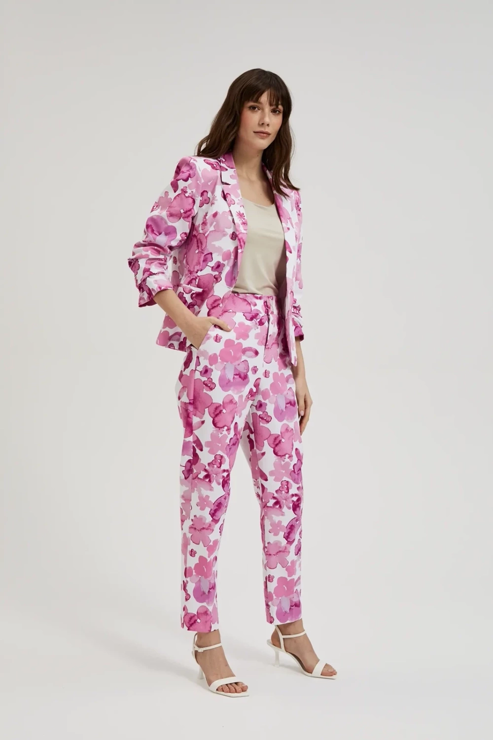 Women's patterned trousers MOODO - pink