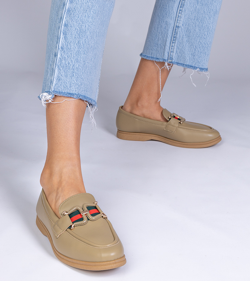 Gemre Pantofi mocasini verzi din piele ecologică cu ornament Kalenda