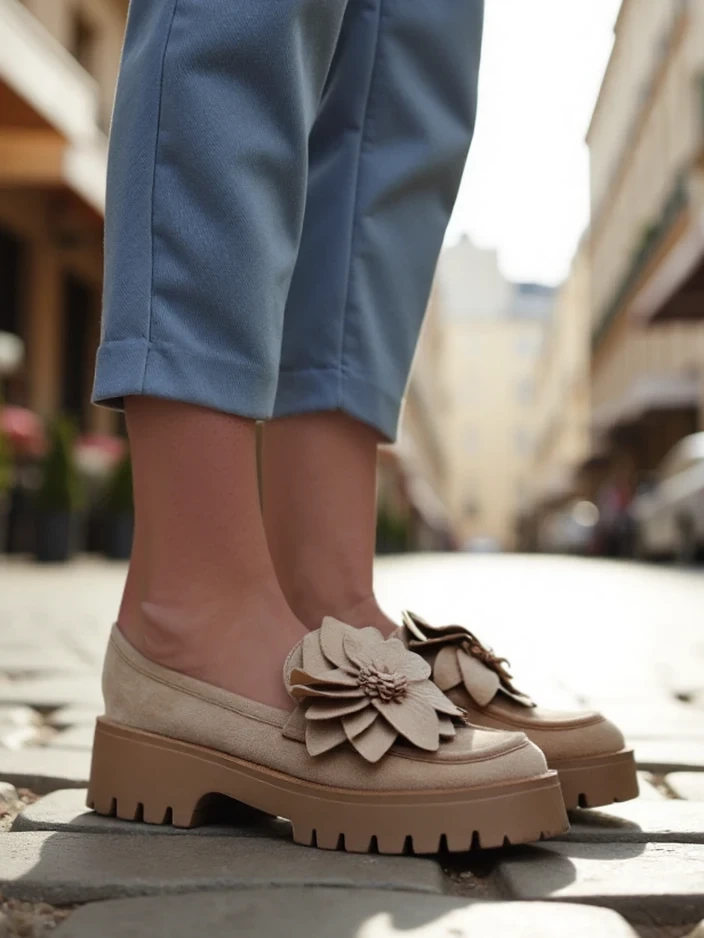 Resti Eco suede women&#039;s moccasins with Floverse flower