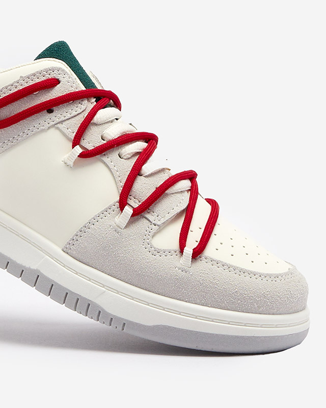 Resti White and gray women's sports sneakers with red laces Olierinc - Footwear