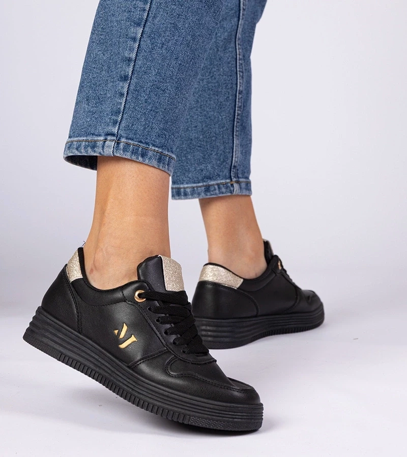 Gemre Adidași negri de damă cu sclipici auriu Emilia