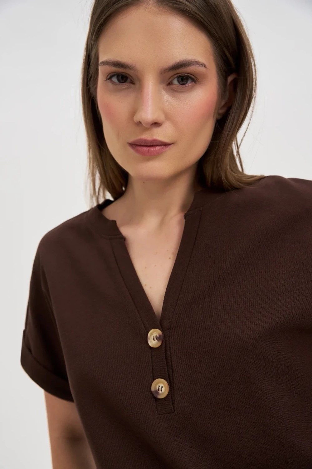 Marisse Brown Blouse With Buttons On The Neckline