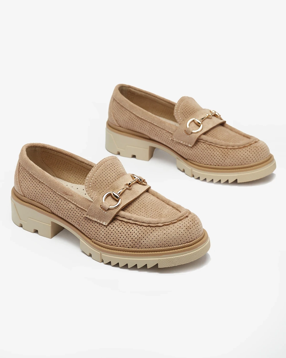 Resti Light brown openwork women&#039;s moccasins with chain Imerila