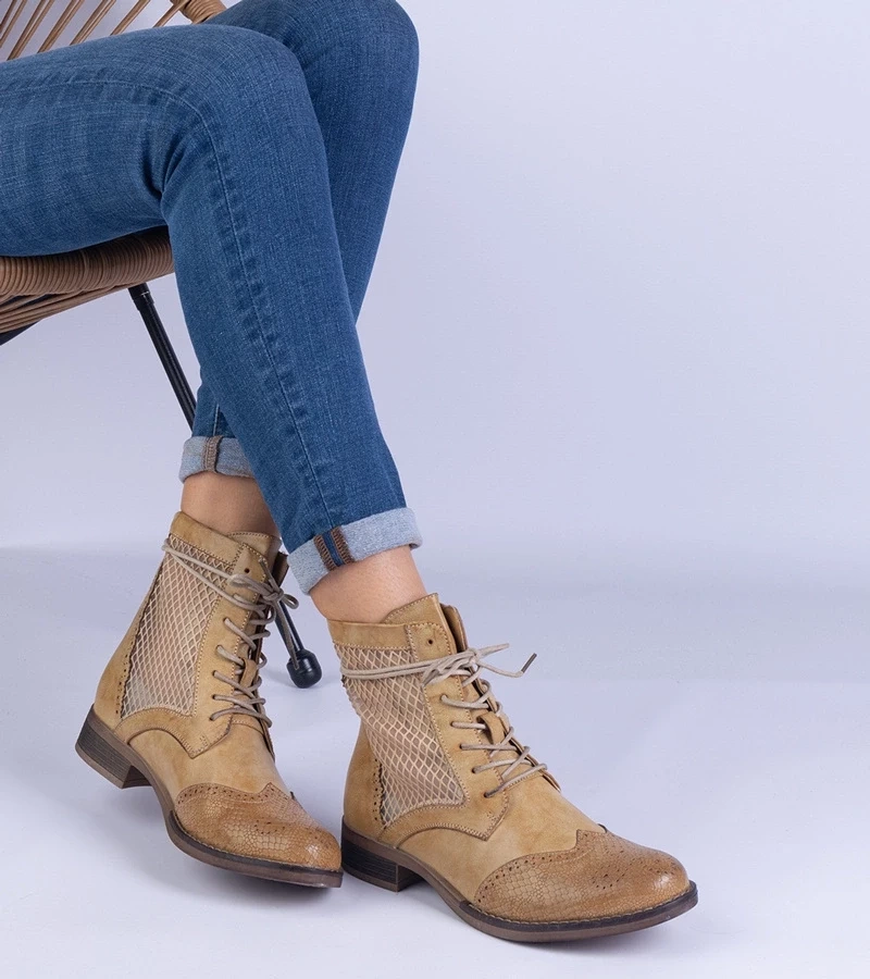 marka niezdefiniowana Yellow openwork flat ankle boots Reeves
